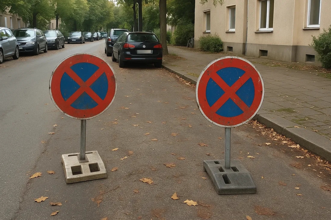 Mobile Halteverbotsschilder reservieren eine Ladezone für den Umzugswagen